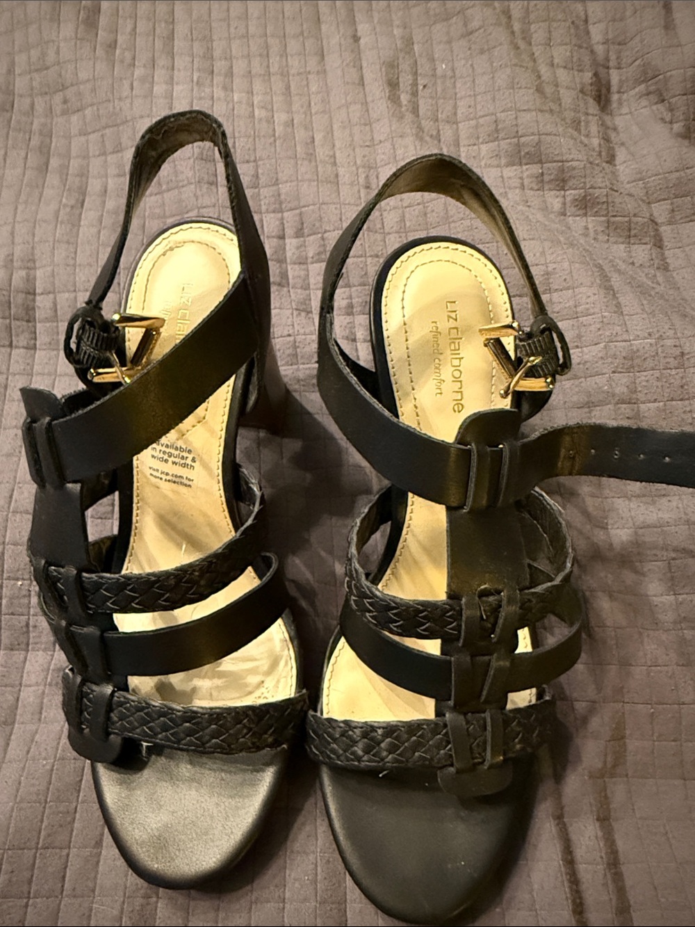 Liz Claiborne Black Braided-Strap Slingback Heels